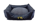 Luxury Faux Leather Dog Bed - Medium Black & Grey Cord Inner Cushion 33" x 27" x 14"